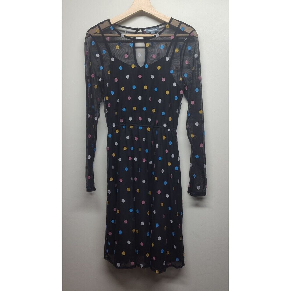 Modcloth Mini Dress Women Size S Black Multicolor Polka Dots Elastic Waist Party